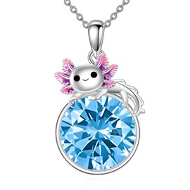 Vadmans Axolotl Birthstone Necklace Sterling Silver Axolotl Pendant Blue Cubic Zirconia Jewelry December Birthday Gifts for Women Men