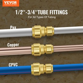 VEVOR Pipe Fittings, 1/2"-3/4" 12PCS Brass Pipe Fittings, Straight-Through Push-Fit Pipe Connector Brass Air Fittings, Heavy Duty Plumbing Fittings Adapter for Heating/Shower Systems,Water Pipes