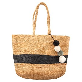 Karma Gifts Women's Jute Beach Tote, Black Stripe, OS