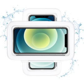 KUNSLUCK Shower Phone Holder Waterproof, 480° Rotation Shower Phone Mount, Anti-Fog HD Sensitive Touch Screen Phone Holder for Shower, Bathtub, Compatible with 4.7" - 6.8" Cell Phones（Pearl White）