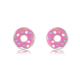 Doughnut Earrings 925 Sterling Silver Pink Doughnut Stud Earrings Hypoallergenic Kawaii Food Doughnut Jewellery Gifts for Women Teen Girls Daughter, Sterling Silver, No Gemstone