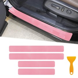 LANZMYAN 4PCS Car Door Sill Protector 3D Carbon Fiber for Truck SUV Pink