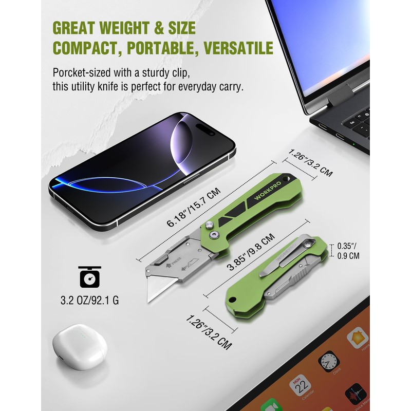 WORKPRO EDC Folding Utility Knife, Mini Box Cutter with Quick