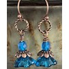 Blue Crystal and Flower Copper Earrings Bloom Jewelry Earrings for