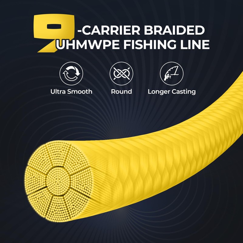 KastKing Hammer Alpha 9 Braided Fishing Line, Yellow, 65LB, 150Yds,