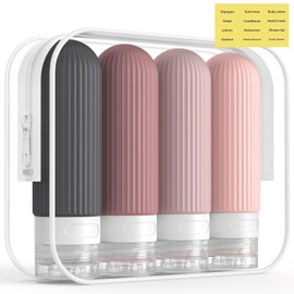 ME.FAN Travel Bottles for Toiletries, TSA Approved 3oz Silicone Travel Size Containers/Portable Split Bottle, Travel Accessories for Conditioner, Shampoo, Lotion - 4 Pack Pink