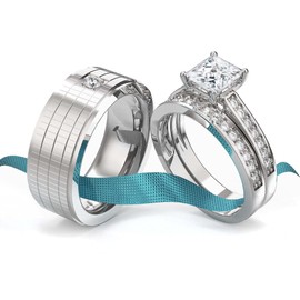 Wedding Ring Sets His And Hers Promise Ring Wedding Ring Sets His And Hers Couples Women 925 Sterling Silver Moissanite Man Titanium Wedding Band