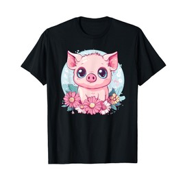 Cute Piglet Surrounded By Flowers Art T-Shirt
