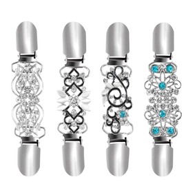 SOIMISS Pack of 4 Vintage Retro Cardigan Clip Metal Crystal Rhinestone Pullover Scarf Clip Shape Antique Scarf Clip Brooch Pin Costume Accessories for Women Cardigan Dresses Jacket Silver