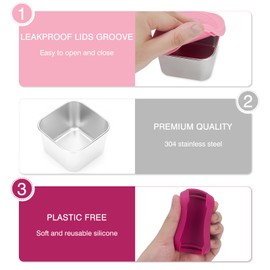 Adorila 2 Pack Stainless Steel Snack Containers, 6oz Leakproof Small Food Containers with Lids, Reusable Metal Lunch Box for Travel (Red & Pink)