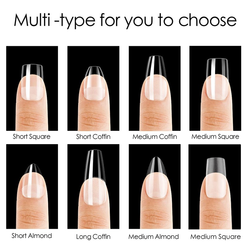 Pack of 240 Nail Tips, Fake Nails Transparent, Full Cover