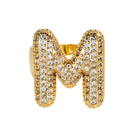 Cicy Bell Initial Rings for Women 14k Gold Plated Cubic Zirconia Delicate Letter Chunky Statement Open Rings Gifts for Her