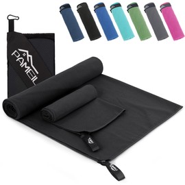 Pameil Microfibre Towel Set of 2 (160 x 80 cm Large Bath Towel + 80 x 40 cm Small Towel), Compact & Quick-Drying Microfibre Towels, Sports Towel, Travel Towel, Beach Towel