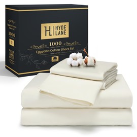 Hyde Lane 100% Egyptian Cotton Sheets Queen Size - 1000 Thread Count - 4 Piece Bed Sheet Set with 18 Inch Deep Pocket - Comfy Sateen Weave Sets for Luxury Hotels, Ivory