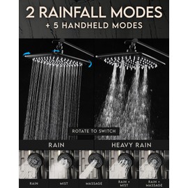 Veken High Pressure Rain Shower Head Combo with Extension Arm- Easy to Install Wide Rainfall Showerhead with 3 Water Spray Modes – Adjustable Dual Showerhead with Anti-Clog Nozzles