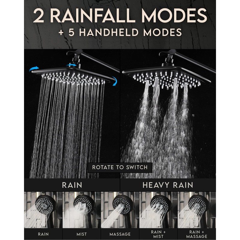 Veken High Pressure Rain Shower Head Combo with Extension Arm-