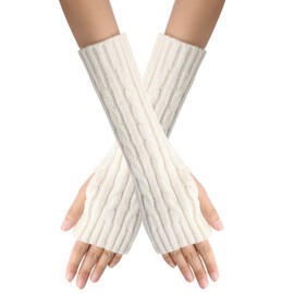 Womens Gloves Winter Knitted Fingerless Gloves With Thumb Hole Unisex Warm Gloves Windproof Gloves Women (White, One Size)