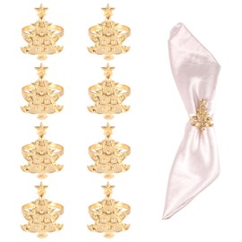 8uds Anillos para Servilletas de Navidad, 4cm Anillos para Servilletas Dorados Hebilla Porta Servilletas Navidad Anillos Servilletas Mantel para Mesa Fiesta Bricolaje (Estilo Árbol Navidad)