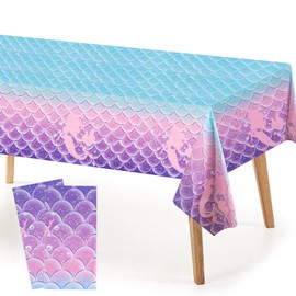 Pack of 2 Mermaid Tablecloths, Mermaid Party Tablecloth, 137 x 274 cm, Waterproof Mermaid Theme Tablecloth for Birthday Parties, Family Dinner, Take a Picnic (Purple)