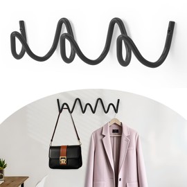 Bumtosc Coat Rack Wall Mount, Creative Wave Wall Hooks 20KG Capacity, Easy Installation, Multi-Purpose Hooks for Coat, Hat, Bag, Umbrella (Black, 29cm x 7.5cm (11.41" x 2.95"))
