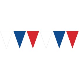 Beistle Red White and Blue Oversized Pennant Banner, All-Weather Plastic Patriotic Decorations for Fourth of July Parades Memorial Day Celebrations and Summer Parties 28” x 25’