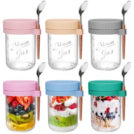 OcePor 6 Pack Overnight Oats Containers with Lids and Spoons, 16 OZ Glass Mason Overnight Oats Jars, Large Capacity Airtight Jars for Milk, Cereal, Fruit