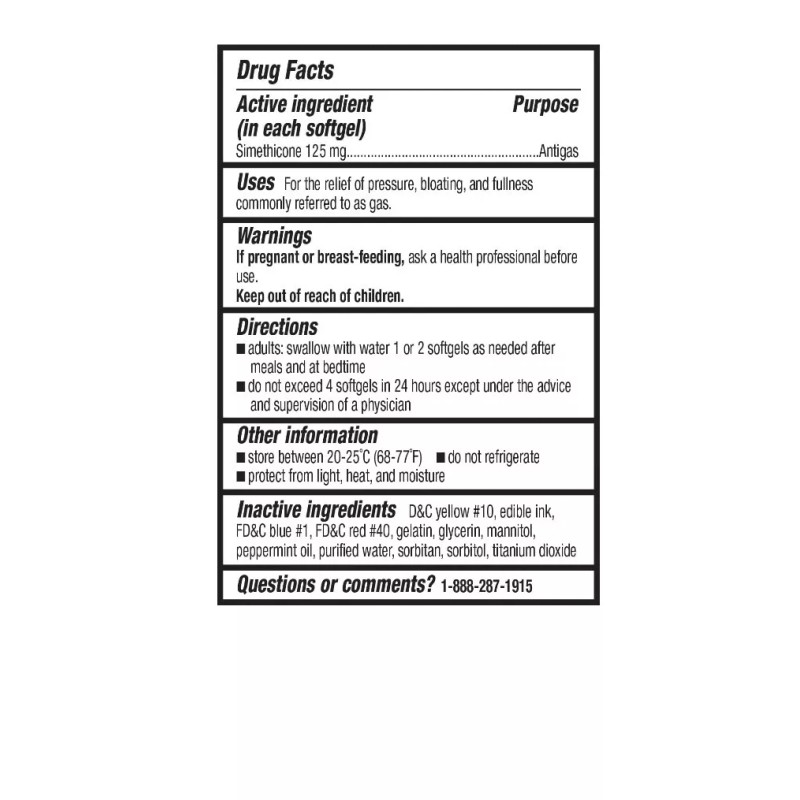Equate Gas Relief Simethicone 125 mg Extra Strength Softgels 20
