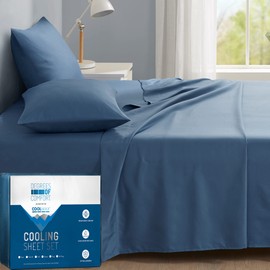 Degrees of Comfort Coolmax® Cooling Bed Sheets King Size for Hot Sleepers, Moisture Wicking Cold Sheet Set for Night Sweats, Deep Pocket, Ultra Soft, Cozy for All Seasons, Teal 4 Pieces