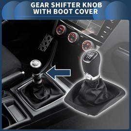 INFINAUTO 6 Speed Manual Gear Shifter Knob with Cover, Gearbox Stick Shifter Lever Knob for Skoda Octavia 2004-2013 Plastic Faux Leather Black Chrome, 1 Pc