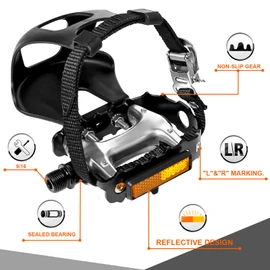 Bucklos - Pedales de bicicleta con jaulas y correas para los dedos de los pies de bicicleta, jaula compatible con bicicleta de carretera/pelotón/bicicletas Mountian/MTB, pedal de clip para los dedos