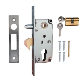 ATTAS Sliding Gate Hook Lock - Galvanised Steel Mortise Lock Weather Resistant Backset 30mm Hook Latch Outdoor Lock Includes Lock Cylinder PZ Lock for Sliding Doors