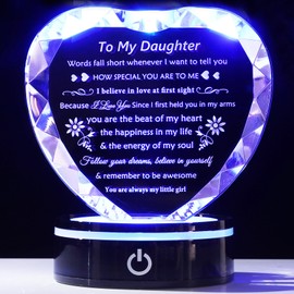YWHL Daughter Gifts from Mom Dad Best Birthday Graduation Gifts Ideas for Adult Daughter Crystal Keepsake Present with Light Base Gift for Daughters on Christmas Valentines Mothers Day