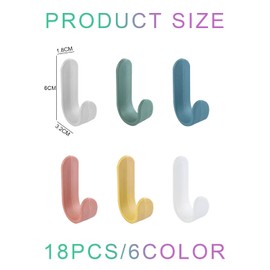 TIANNAIT 18 Pieces Punch Free Hooks, Mini Wall Hooks, Coat Hooks Behind Door, Multifunctional Non-marking Sticky Hook, Colorful Bathroom Hooks, Hanging Towels, Keys