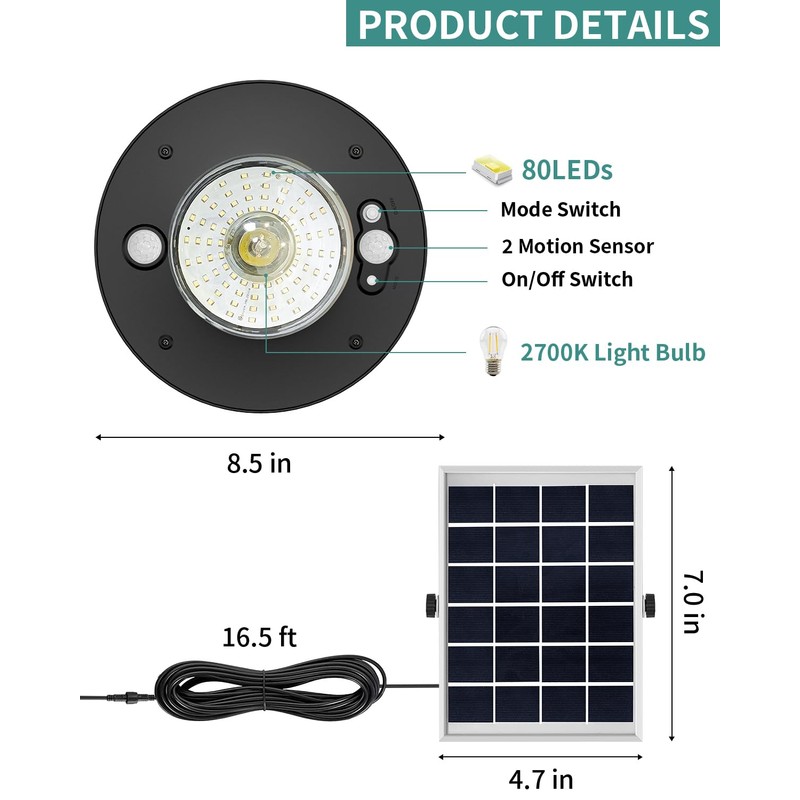 AEQ Solar Shed Light Outdoor Indoor 3000LM Solar Lights Daytime