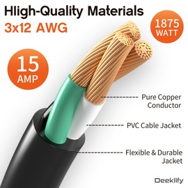 12/3 25 FT Heavy Duty Outdoor Extension Cord Waterproof with Lighted End,Black 12 Gauge Extension Cord Flexible and Cold Resistant 3 Prong Grounded Plug,15Amp 1875W SJTW ETL Listed