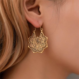 MALOYANVE Bohemian Indian Gypsy Earrings for Women Vintage Ethnic Antique Silver Gold Coin Chandelier Earrings Beaded Bali Jhumka Jhumki Lotus Mexico Tassel Earring Traditional Ear Studs (Gold Mandala)