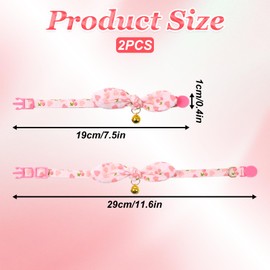 2pcs Cat Collars Breakaway with Bells, Adjustable Cats Collar with Bow, Pink Cat Bowtie Collar for Girl and Boy Cats(Pink)