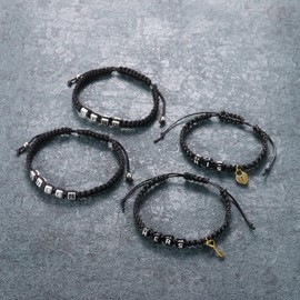 Aroncent King Queen Braid Leather Bracelets, His Hers Bracelet Couples Adjustable Size 11" to 12" for Men Women