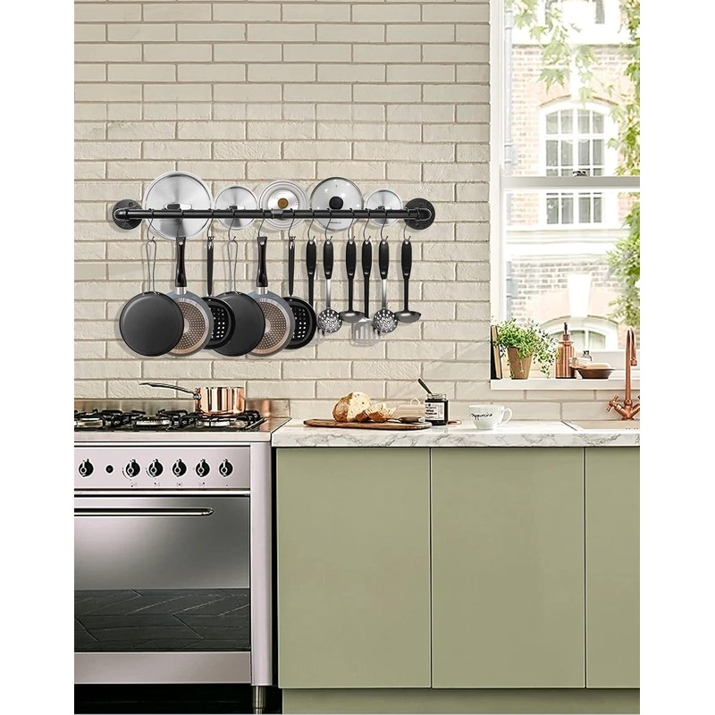 Bailoo Industrail Pipe Pot Pan Rack, Wall mount Pot hangers