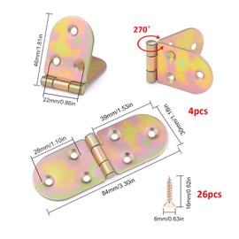 JJWNMLL Hinges 4 pcs - Semicircle Hinges for Wood Color zinc-Plated Door Hinges with 26 pcs Hinge Screws for Home Furniture Hardware Cabinet Closet Door Drawer Wood Box (Colored zinc, 84x30mm - 4pcs)