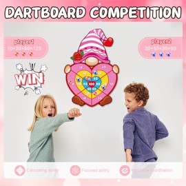 Valentine Gift for Kids, Pink Cartoon Dwarf Dart Board with 12 Sticky Balls Valentines Games, Large Kids Valentines Day Gifts for Boys Girls Toddlers, Valentines Games for Kids Party Classroom