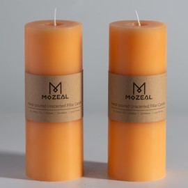MOZEAL 3" x 8" Hand-Poured Unscented Large Candle, Smokeless Rustic Pillar Candle Set of 2, Slow Burn, No Drip, Approx 150 Hours Burning, Summer Breeze and Home Decorative, Tall Peach Fuzz Candle