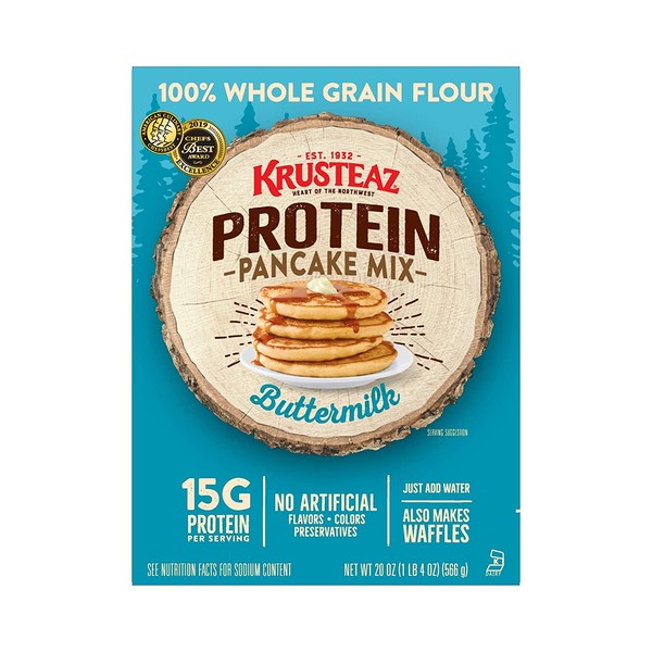Krusteaz Protein Buttermilk Pancake Mix, 20-Ounce Boxes (Pack of 8)