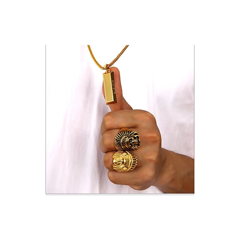 Goldenchen Hip Hop Alloy Square Block Engraved Supreme Pendant Necklace