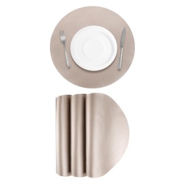 sourcing map 4 Pcs Faux Leather Placemats for Dinner Table, PU Leather Round Table Mats Placemats Heat Resistant Waterproof Oil Proof Kitchen Placemats (Champagne)