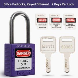 Boviisky 6 Purple, Keyed Different, 2 Keys Per Lock, OSHA Compliant Lockout Tagout Locks