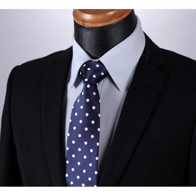 HISDERN Extra Long Polka Dots Tie Handkerchief Men's Necktie &