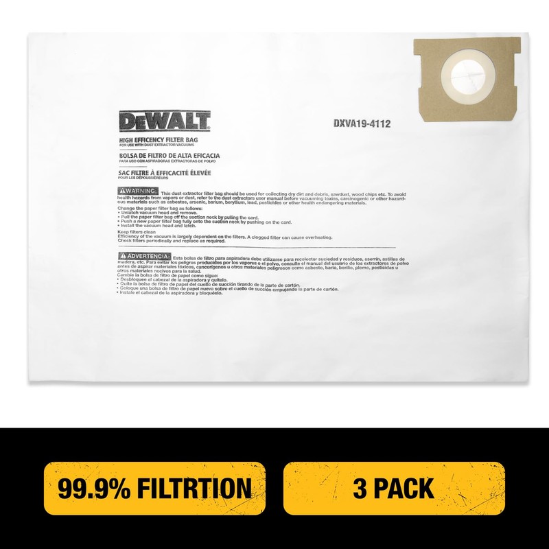 DEWALT DXVA19-4112 Fine Dust Bag Fits for 12-16 gallon Wet/Dry