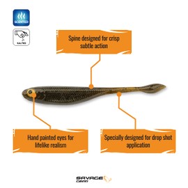 Savage Gear DS Minnow Fishing Bait, Green Pumpkin, Life-Like Details, Perfect for Bass, Infused with Scent, Subtle Action with Flat-Bottom Tail Bridge