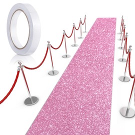 Tatuo Carpet Runner Runway Rug 55 GSM Thickness with Carpet Tape for Prom Wedding Halloween Christmas Outdoor Indoor Hallway Party Rug(2.46 x 16.4 Feet,Glitter Pink)